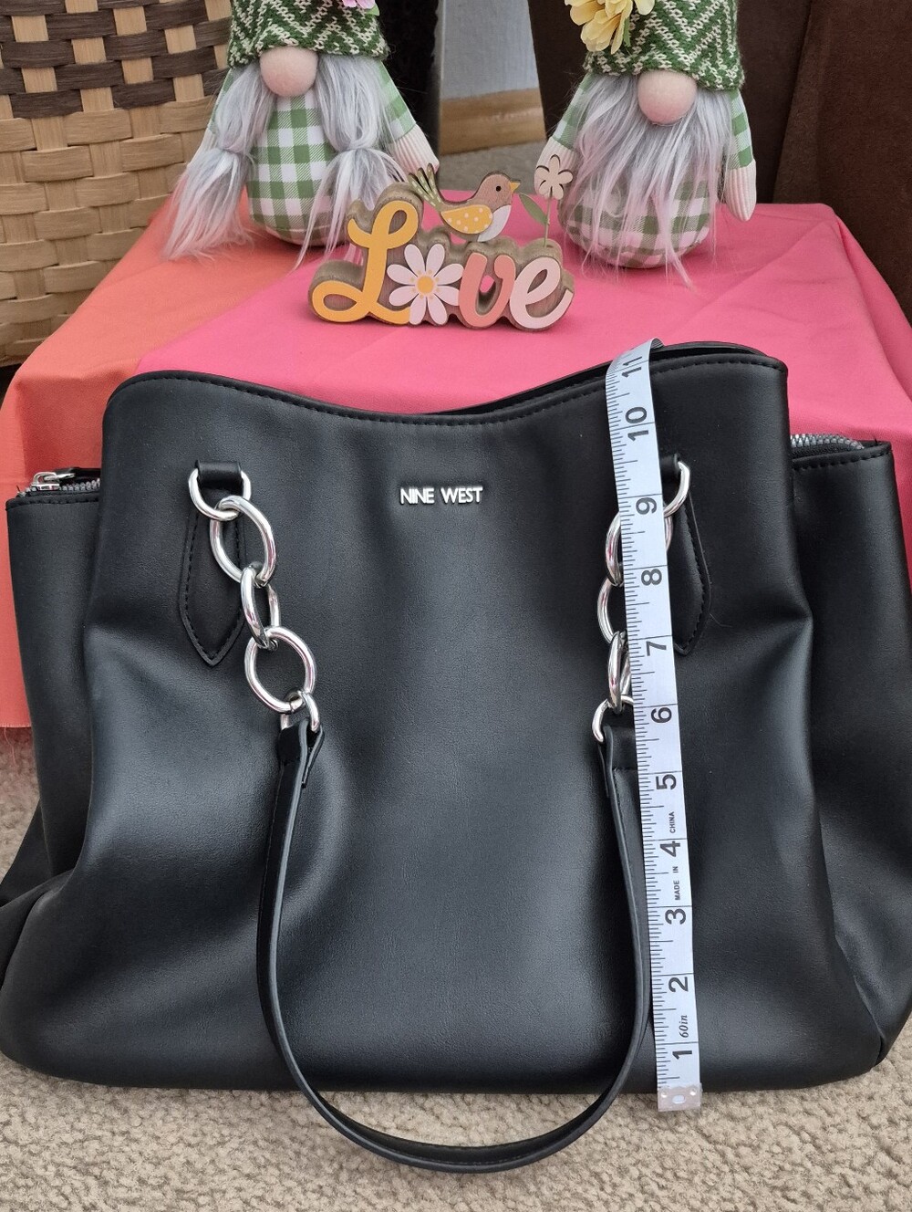 Nine West Black Tote with Silver Chain Links. VERY GOOD USED CONDITION - Picture 9 of 9